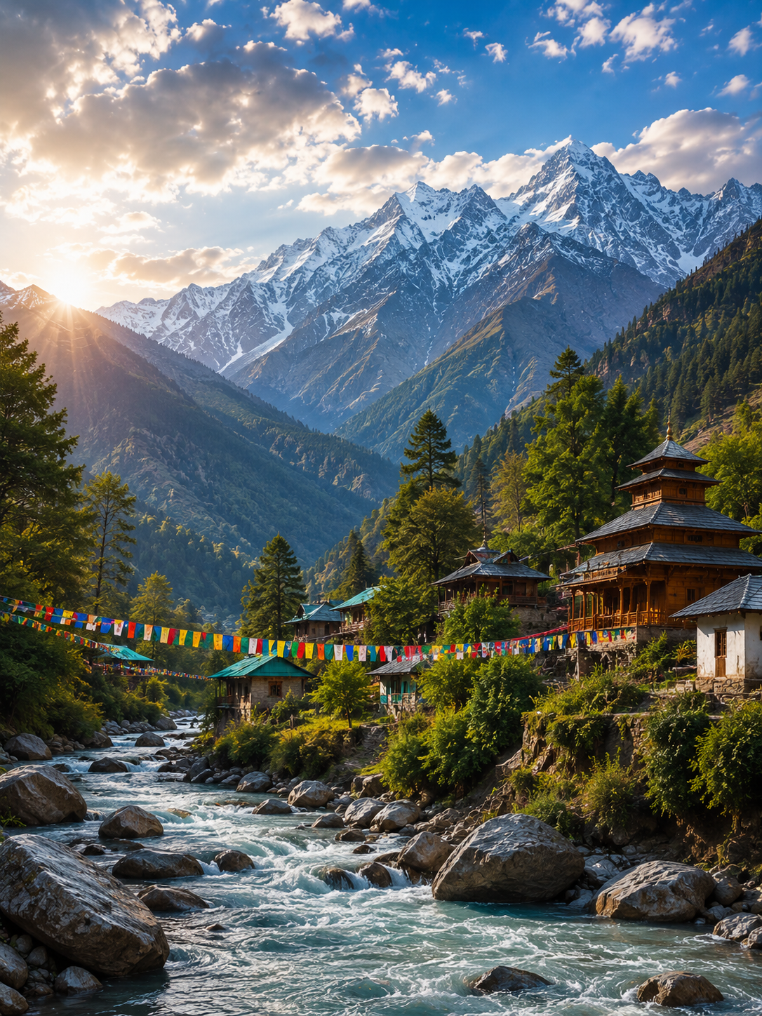 Wooden cabin in the Himalayas near Manali