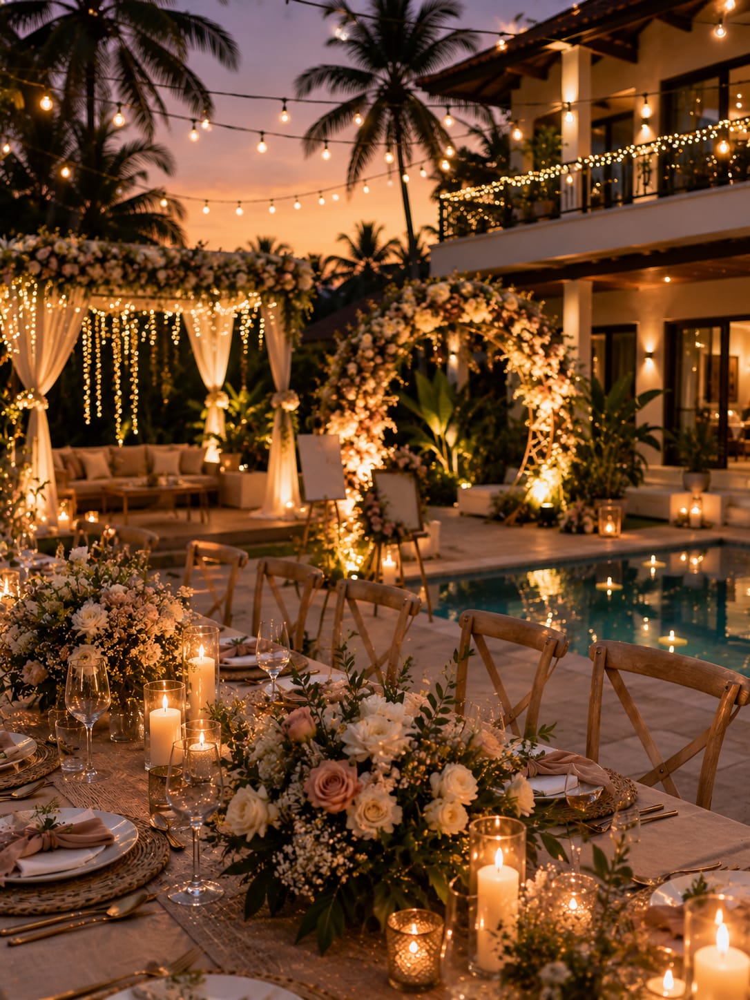 Candlelit anniversary setup at a villa